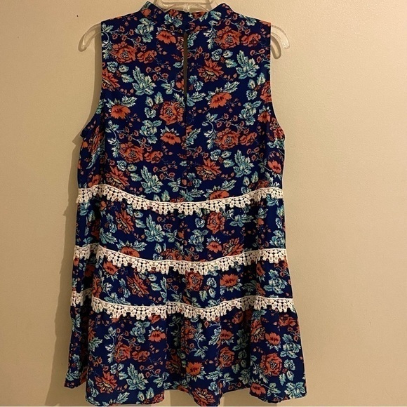 Rock & Roll Cowgirl Sleeveless Floral Overall Lace Trim Keyhole Back Size L - Picture 4 of 9